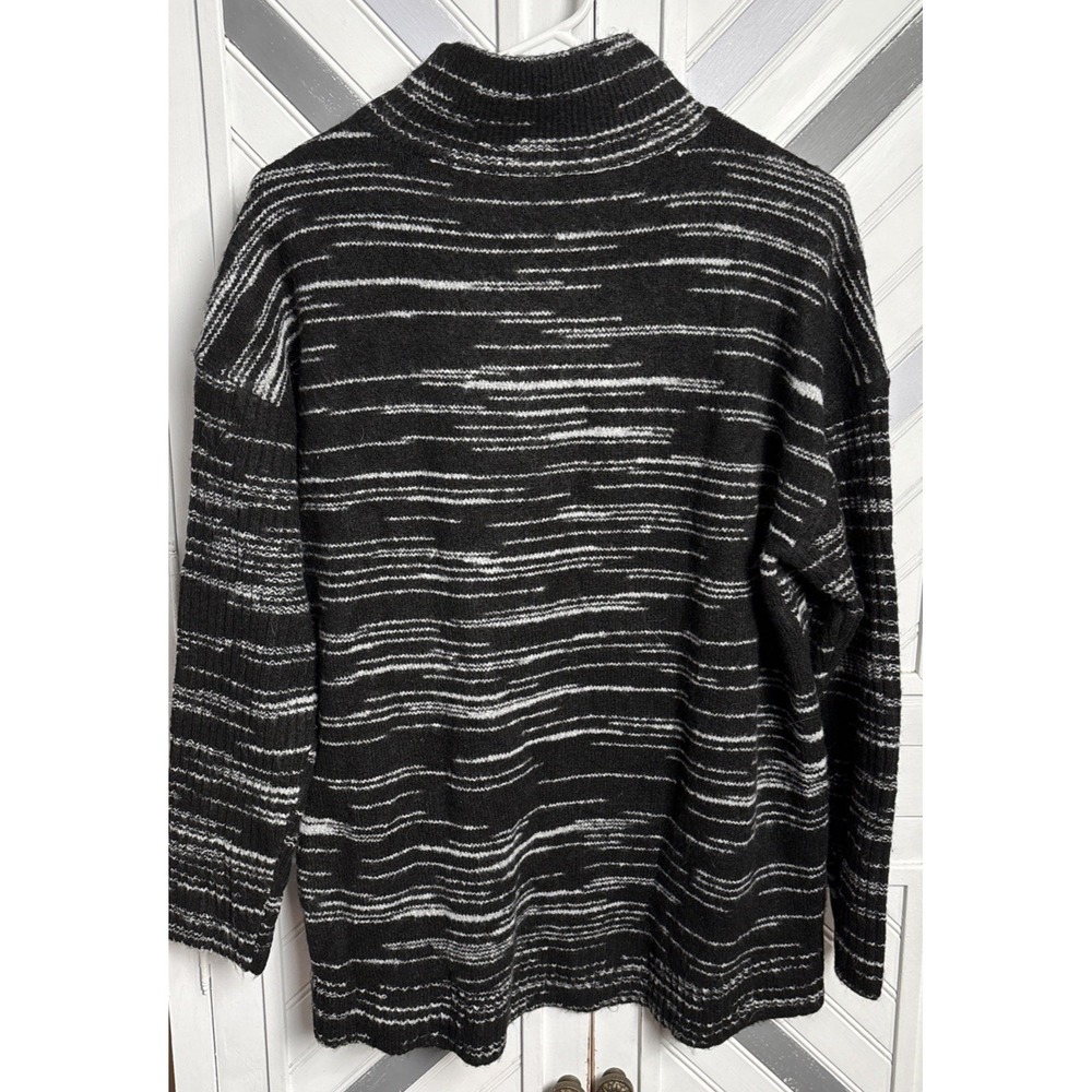 T by Talbots Women's‎ LP Mock Turtleneck Wool Blend Black White Striped Sweater - Picture 9 of 14